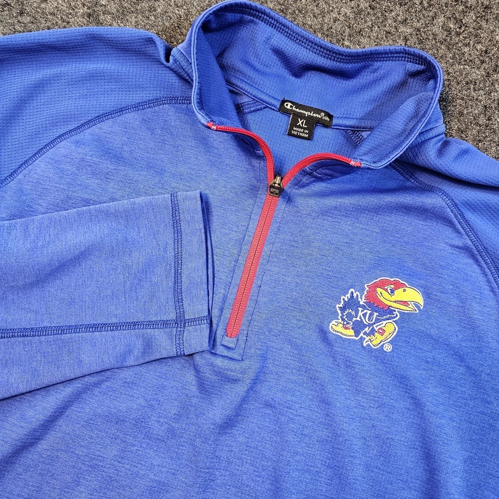 Champion Elite Kansas Jayhawks Quarter Zip Pullover Mens XL‎ Blue KU NCAA